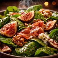 Warm Spinach Fig and Prosciutto Salad with Honey Balsamic Vina