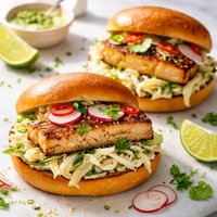 Wasabi Infused Mahi Mahi Sandwiches with Napa Slaw