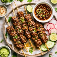 Wasabi Marinated Beef Satay with Fiery Japanese Dipping Sauce