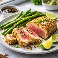 Wasabi Tuna Steaks with Green Beans