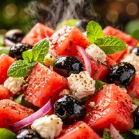 Watermelon Feta and Black Olive Salad
