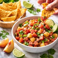 Watermelon Peach Salsa with Cayenne Chips
