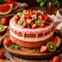 Watermelon Strawberry Kiwi Cake with Watermelon Icing