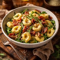 Weeknight Tortellini with Arugula Crispy Prosciutto