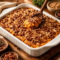 Whipped Sweet Potato Casserole with Brown Sugar Coconut Topping