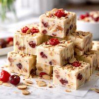 White Chocolate Bakewell Cherry and Almond Fudge
