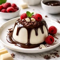 White Chocolate Panna Cotta with Dark Chocolate Sauce