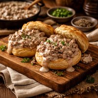 White Trash Hamburger Gravy and Breakfast Biscuits
