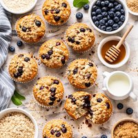 Whole Wheat Oatmeal and Buttermilk Blueberry Muffins