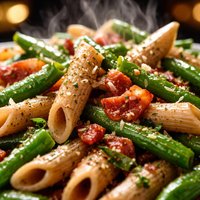 Whole Wheat Pasta with Greens Beans and Pancetta
