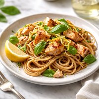 Whole Wheat Spaghetti with Lemon Basil and Salmon