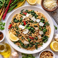 Whole Wheat Spaghetti with Swiss Chard and Pecorino Cheese