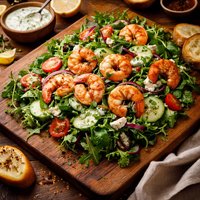 Wild Greens and Shrimp W Cucumber Yogurt Dressing