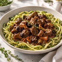 Wild Mushroom Beef Stew with Herbed Zucchini Noodles