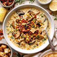 Wild Mushroom Smoked Chicken and Corn Chowder