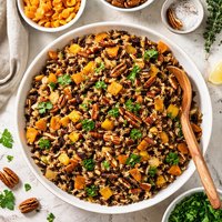 Wild Rice Stuffing with Dried Apricots and Pecans