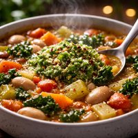 Winter Vegetable and Bean Soup with Pesto