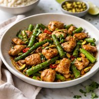 Wok Seared Chicken with Asparagus and Pistachos