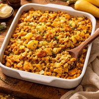 Yellow Squash Cornbread Stuffing Casserole
