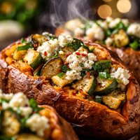 Zucchini and Goat Cheese Stuffed Sweet Potatoes