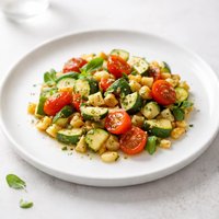 Zucchini and Tomato Hominy Harmony