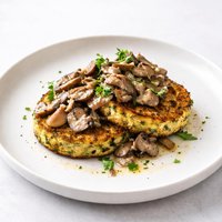 Zucchini Cakes with Mushroom Ragout