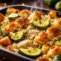 Zucchini Chicken Casserole with Croutons