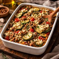 Zucchini Sausage and Feta Casserole