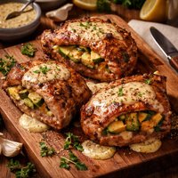 Zucchini Stuffed Pork Chops Mustard Sauce